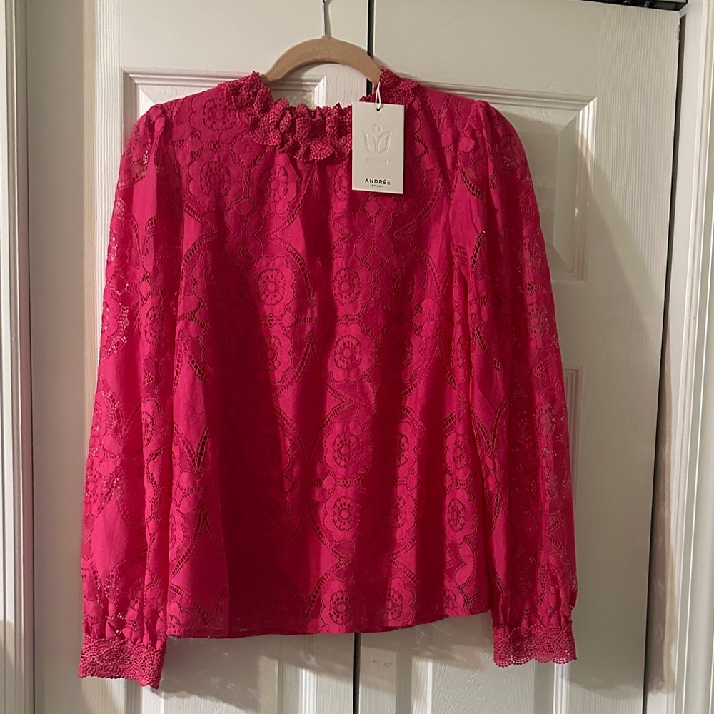 Andree Vibrant Pink Lace Blouse